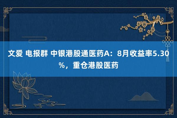 文爱 电报群 中银港股通医药A：8月收益率5.30%，重仓港股医药