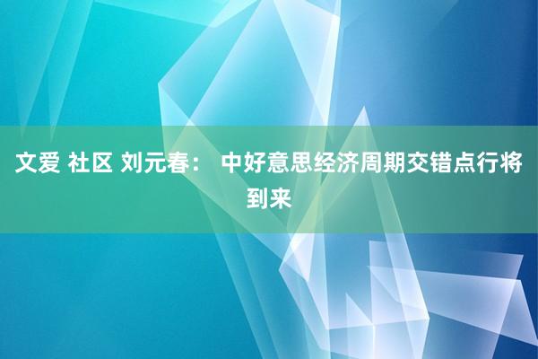 文爱 社区 刘元春： 中好意思经济周期交错点行将到来